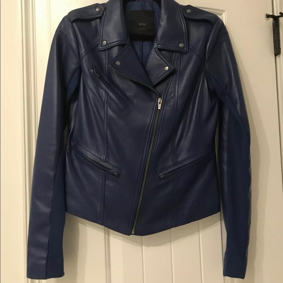 Gorgeous! NWOT 'VEDA' Stunning Bright Blue Leather Jacket!! Size M. - Picture 7 of 10